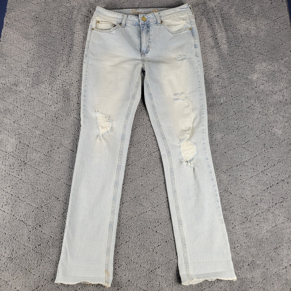 Seven7 Jeans Womens 6 Blue Weekend Slim Fit Distressed Raw Hem Stretch Denim